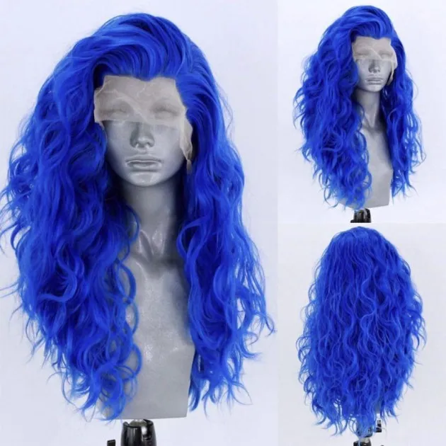 Blue Big Wave Front Lace Wig