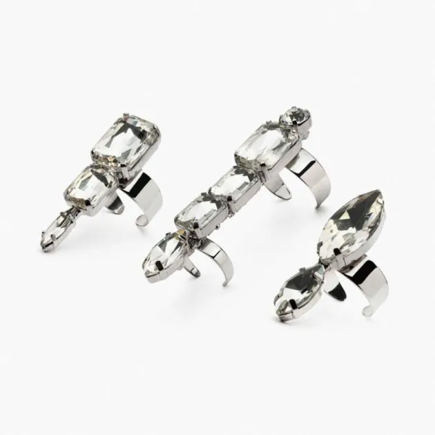 White Diamond Black Irregular Rhinestone 3 Pieces Finger Ring