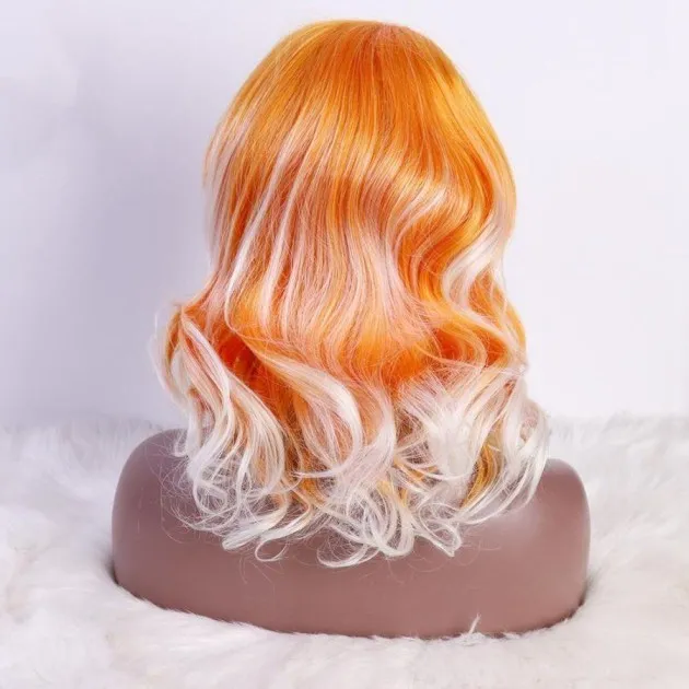 Trendy ombre pruik Oranje Wit