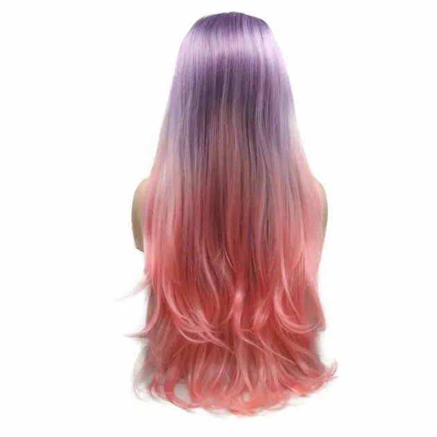 Ombre peluca azul violeta rosa