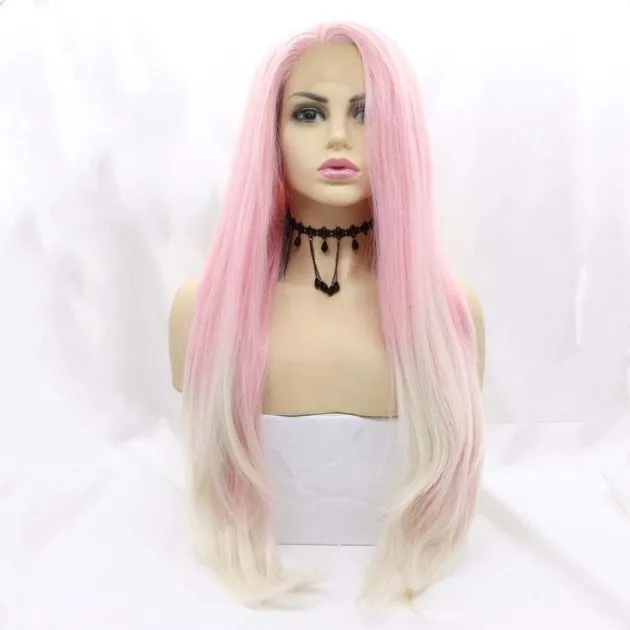 Fashion Gradient Big Wave Fluffy Pruik roze blond