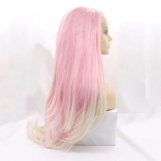 Fashion Gradient Big Wave Fluffy Wig pink blonde