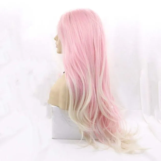 Fashion Gradient Big Wave Fluffy Wig pink blonde