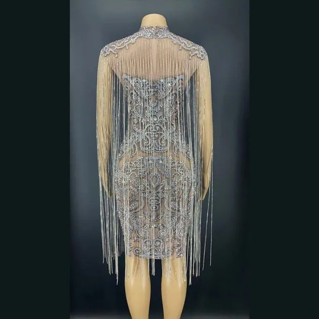 Short Rhinestone Fringed Diamond Cocktail Dress