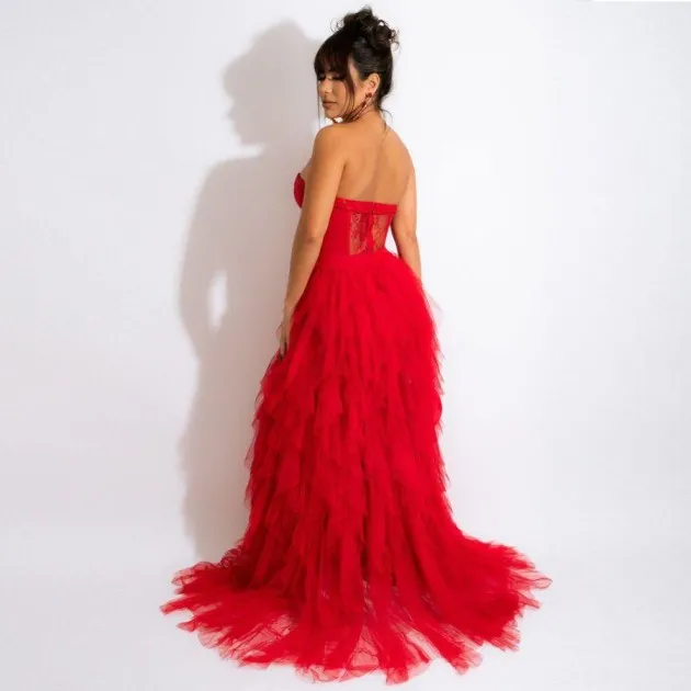 Lace Strapless Tube Top Solid Color Chiffon Dress