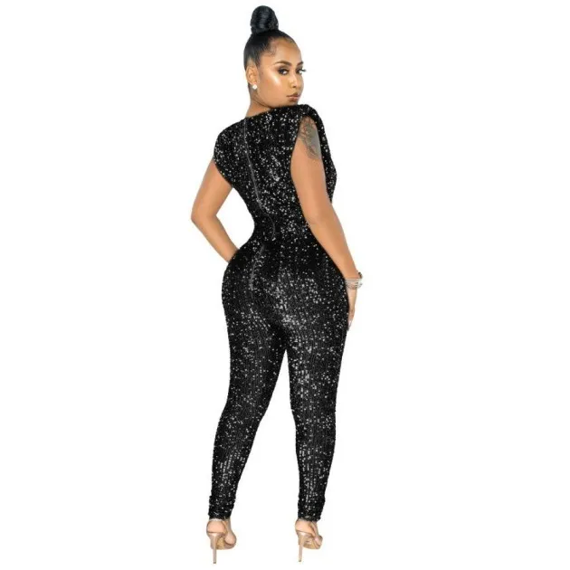 Womens Sequined Sleeveless Mid-waist Jumpsuit