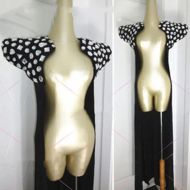 Bar Party Stage Show Shiny Hand Sewn Diamond Cloak Shoulder Cape