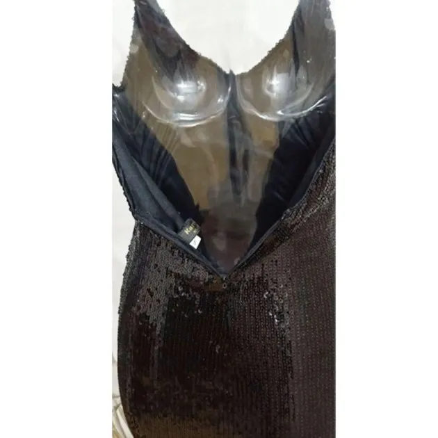 Deep V-Neck Sequined Fringed Backless Slip Dress