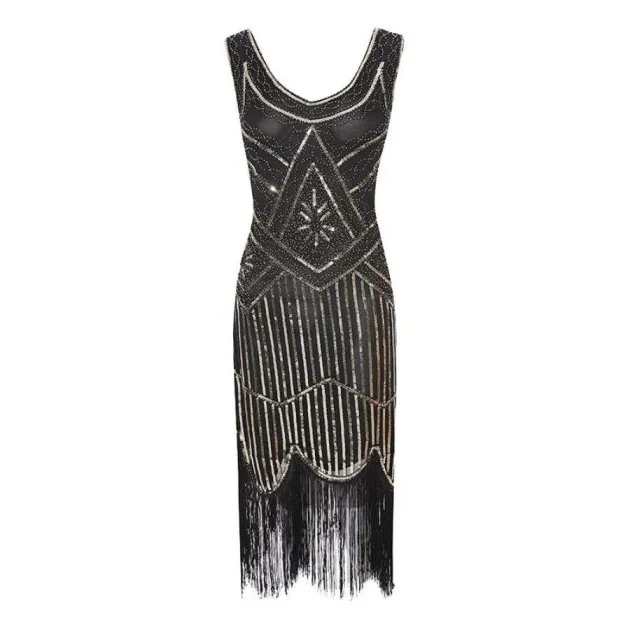 Vintage Sequined Fringe Beaded Dress