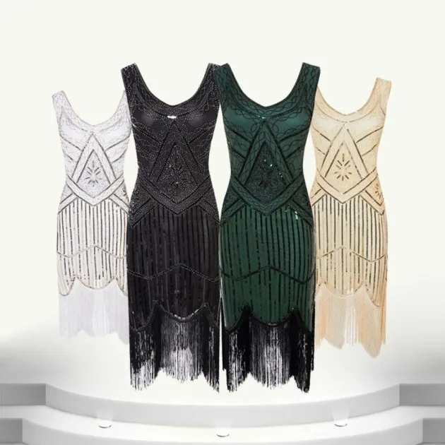 Vintage Sequined Fringe Beaded Dress