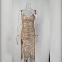 Sequin fringe split dress