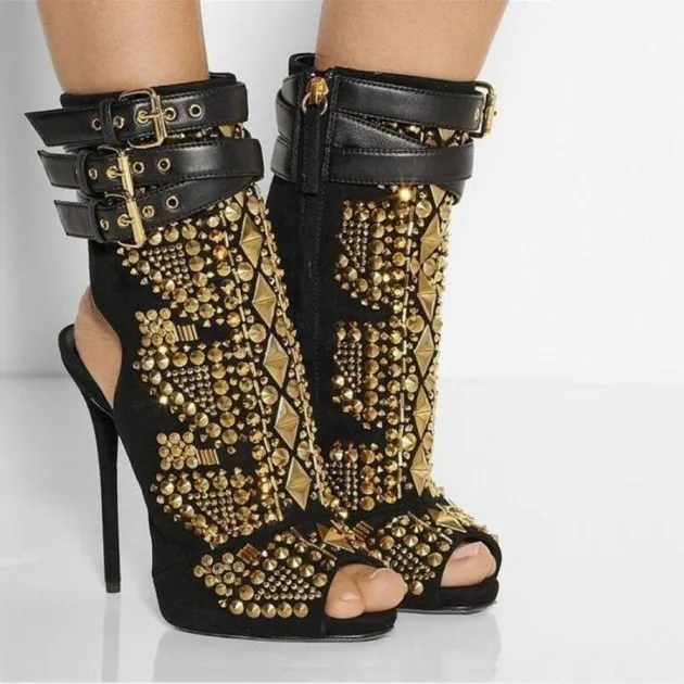 Sexy Slingback Fish Mouth Multi-buckle Rhinestone High-heel Sandals