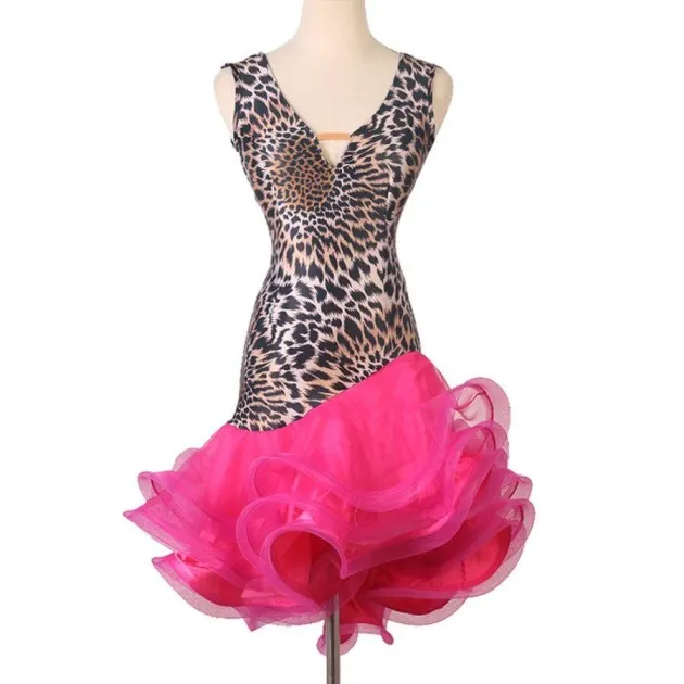 Vestido profesional de baile latino con cuello en V para mujer