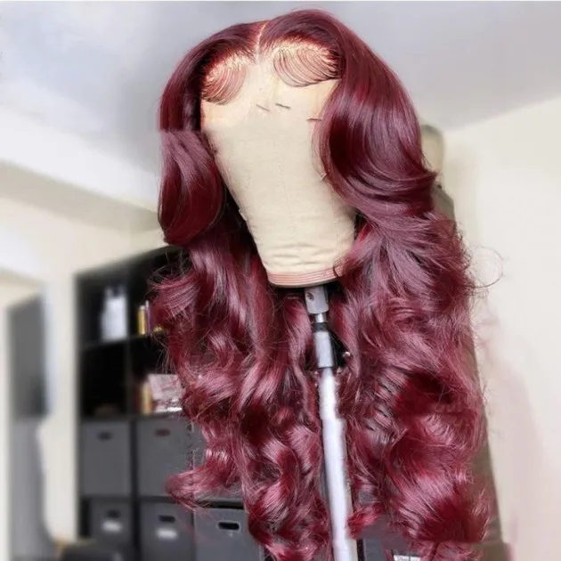 Front Lace Synthetic Wigs Medium Points Wine Red Long Curly Hair