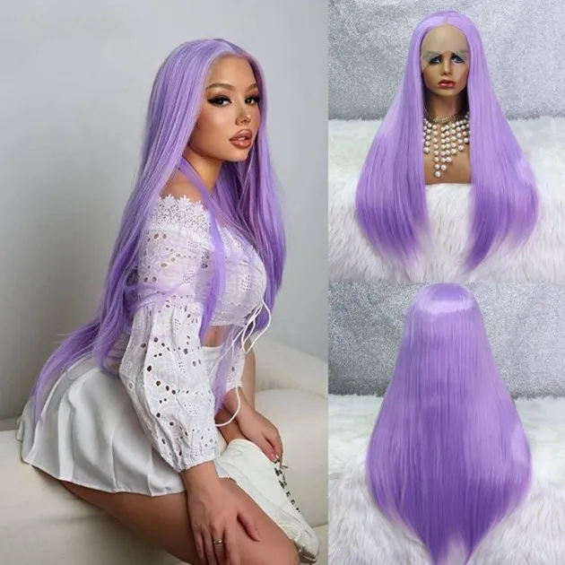 Bright Purple Fiber Front Lace Wig