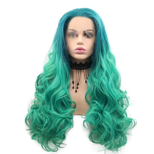Simple Lace Hair Wig ombre blue to green