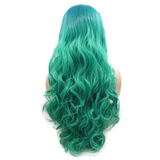 Peluca de pelo de encaje simple ombre azul a verde
