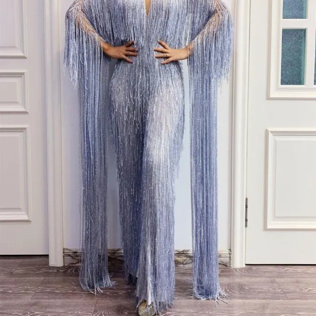 Rhinestone Fringed Mesh Elastic Thin Latin Dance Skirt Dress