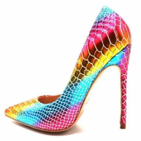 Zapatos De Tacón De Punta Fina Con Estampado De Serpiente Arcoíris Charlotte