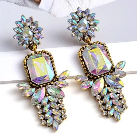 Pendientes De Moda Coloridos Diamantes Largos De Metal