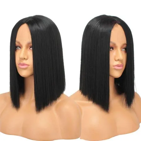 Nevaeh Peluca De Encaje Frontal De Pelo Corto Y Recto Negro