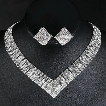 Conjunto De Aretes De Collar De Diamantes De Imitación Cuadrados Brillantes Elegantes