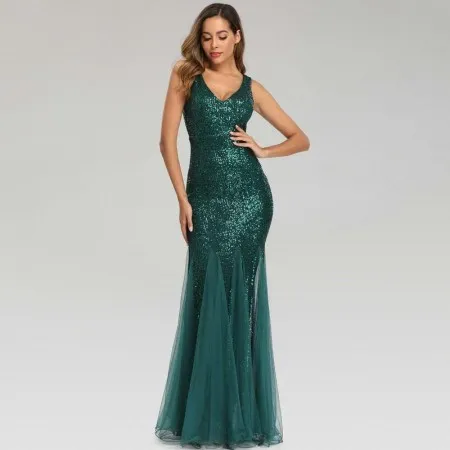 Dress Sequined Fishtail V-Neck Sleeveless Dress