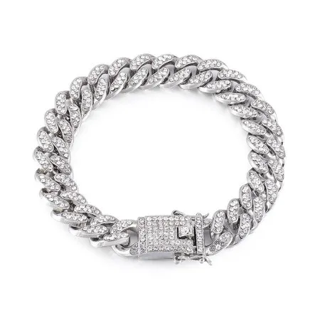 Brazalete Cubano De Miami Con Diamantes Completos, Brazalete Con Cierre De Mariposa