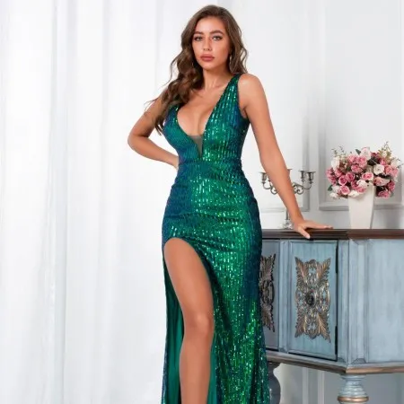 Sexy Lange Jurk Met Retro-halter Lovertjes Milani