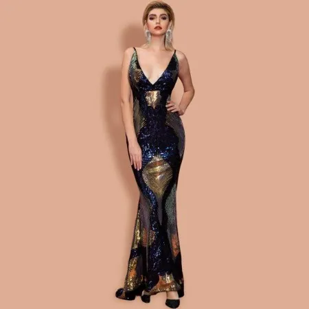 Fishtail Jurk Met V-hals Patroon En Lovertjes Adaline