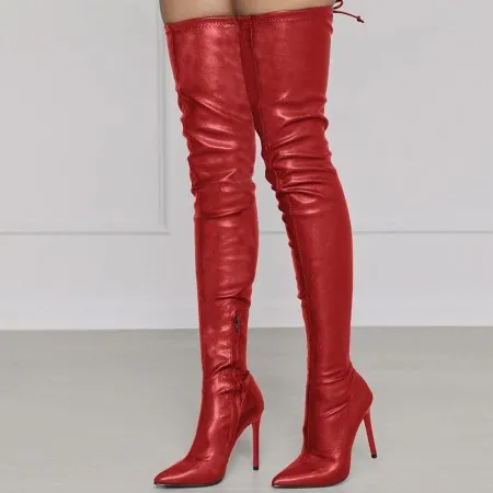 Tacones De Aguja Altos Con Cremallera Lateral Puntiaguda De Pu Sexy