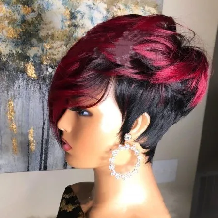 Peluca De Corte Pixie Rojo Oscuro Peluca De Bob Corto Con Aspecto Natural