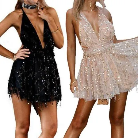 Sexy Vestido De Noche De Lentejuelas Halter
