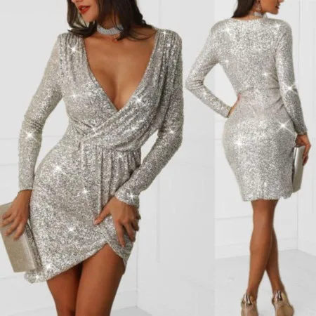 Vestido A La Cadera Con Bolso De Lentejuelas