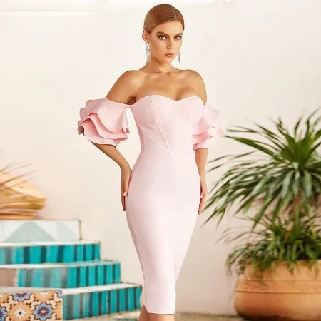 Vintage Roze Strapless Strakke Bandage Jurk Angela