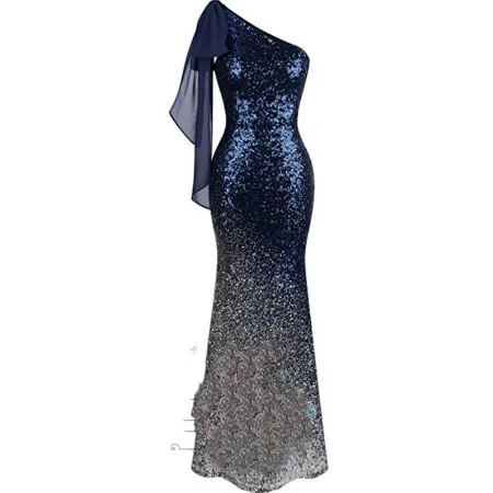 Een Schouder Fishtail Lovertjes Slim Fit Avondjurk Brooklynn