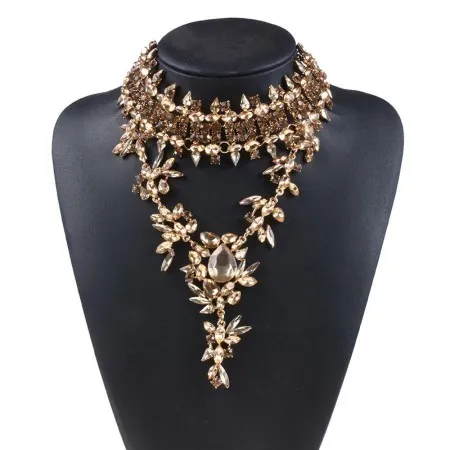 Colgante De Gota De Diamantes De Imitación Completo Collar Exagerado Cadena De Clavícula Accesorios De Ropa