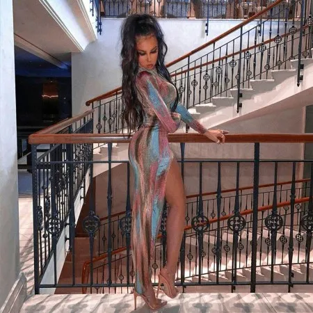 Vestido Midi De Manga Larga Con Abertura