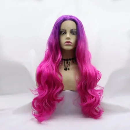 Front Lace Half Hand Hook Gradient Color Long Curly Wig