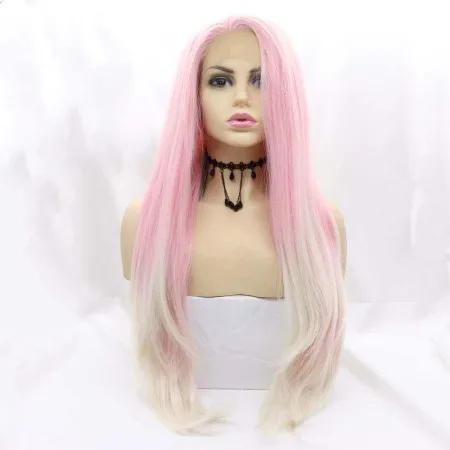Fashion Gradient Big Wave Fluffy Wig Pink Blonde