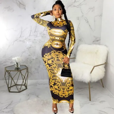Vestido Estampado Informal De Otoño Para Mujer