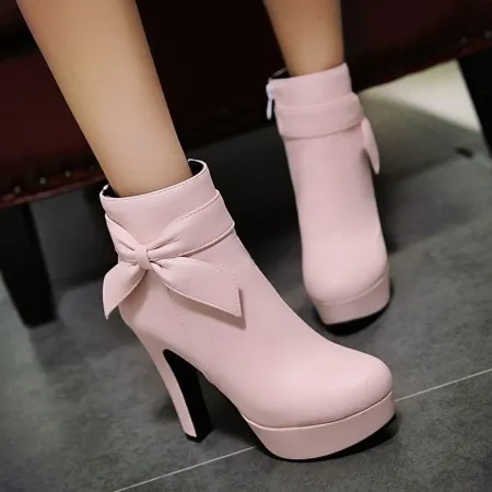 Botines Mujer Plataforma Gruesa Y Alta Impermeable Lazo