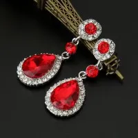 Pendientes De Cristal Con Forma De Lágrima Roja