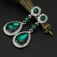 Green Tear Drop Crystal Earrings