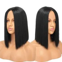 Nevaeh Zwarte Korte Pruik Met Steil Haar Front Lace