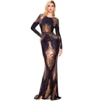 Spring And Summer New Fashion Stitching Long Sequin Dress