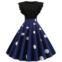 Vestido Con Bajo Grande Y Estampado De Lunares En Contraste