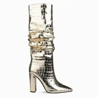 Metal Stone Pattern Thick High-heeled Stovepipe Boots Makayla