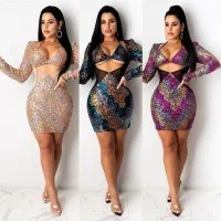 Vestido De Manga Larga Con Lentejuelas Y Estampado De Viajero