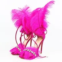 Zapatos De Pasarela Diamante De Imitación Pluma Discoteca Tacones Altos